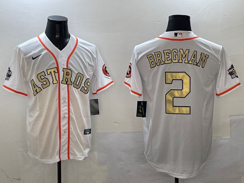 Men Houston Astros #2 Bregman White Gold Game 2025 Nike MLB Jersey style 1->houston astros->MLB Jersey